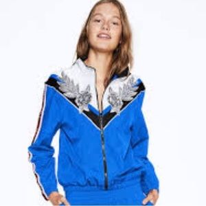 VS PINK embellished full zip track jacket blue and white